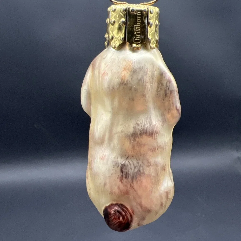 Vintage Christborn Germany Blown Glass Lop Eared Rabbit Christmas Ornament Cap